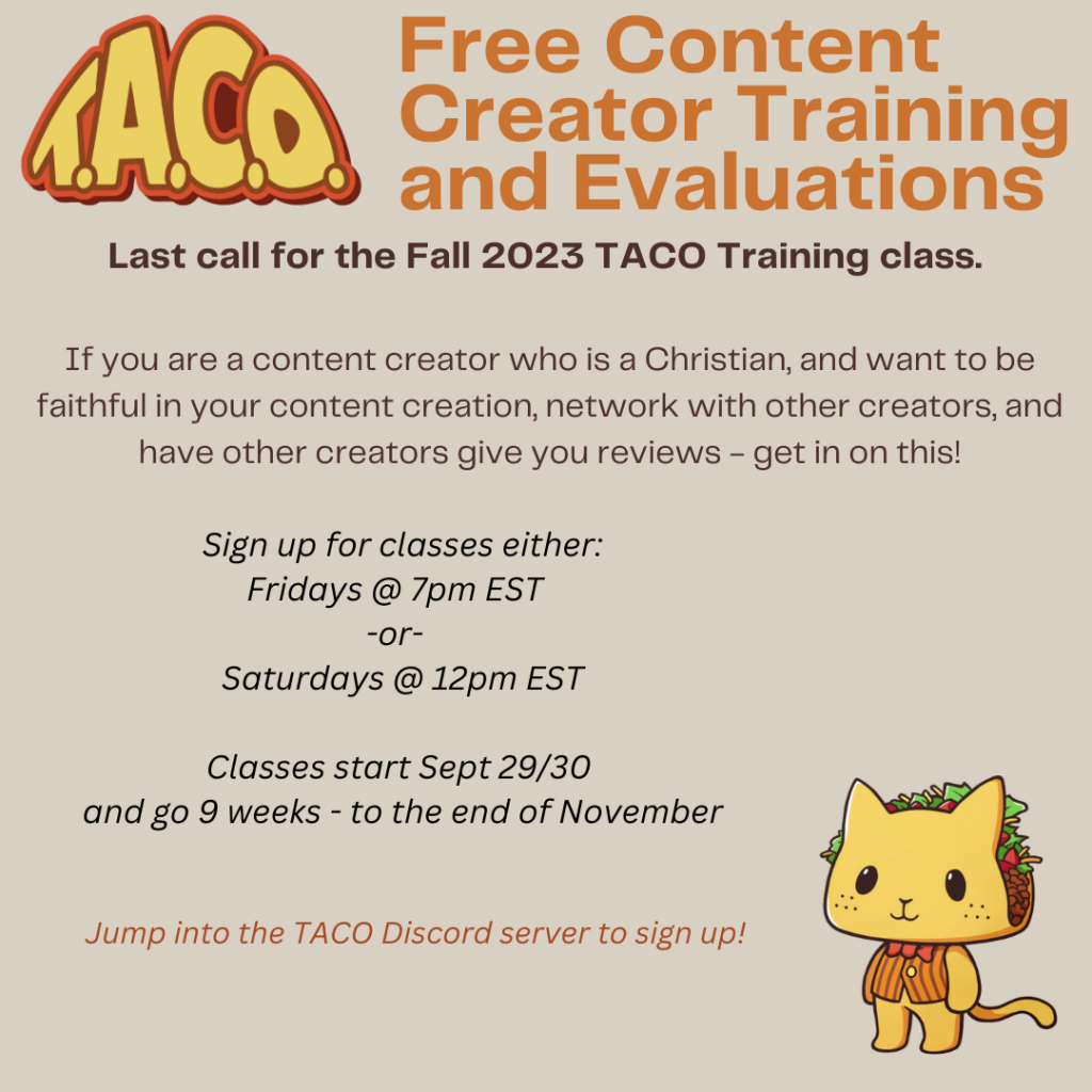 TACO Events for Aug & Sept, FREE Content Creator Training – TACO Network